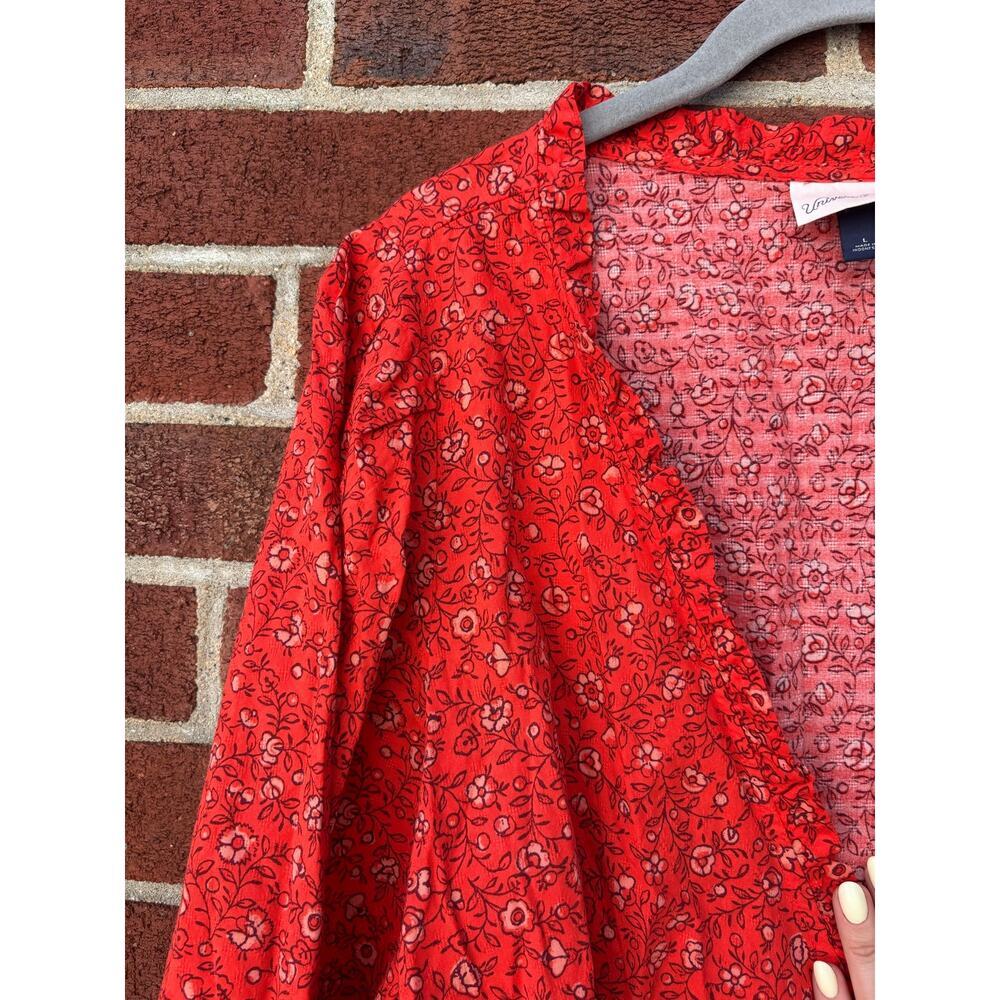 Universal Thread Red Floral Wrap Blouse Womens Large Long Sleeve Tie Waist - Picture 5 of 10